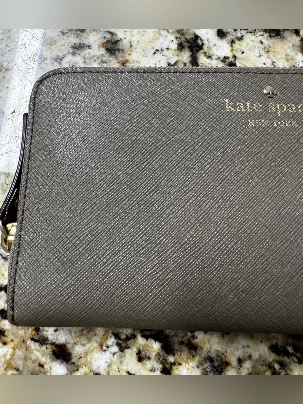 Kate Spade New York Mushroom Gray Saffiano Leather Zip Around Continental Wallet